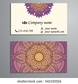 Invitation, business card or banner with text template. Round floral vector ornament. Lace. National pattern.  Islam, Arabic, Indian, turkish, pakistan, chinese, ottoman motifs.
