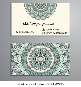 Invitation, business card or banner with text template. Round floral vector ornament. Lace. National pattern.  Islam, Arabic, Indian, turkish, pakistan, chinese, ottoman motifs.