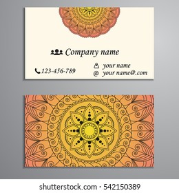 Invitation, business card or banner with text template. Round floral vector ornament. Lace. National pattern.  Islam, Arabic, Indian, turkish, pakistan, chinese, ottoman motifs.