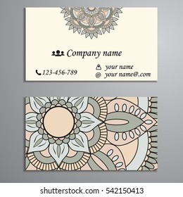 Invitation, business card or banner with text template. Round floral vector ornament. Lace. National pattern.  Islam, Arabic, Indian, turkish, pakistan, chinese, ottoman motifs.