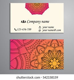 Invitation, business card or banner with text template. Round floral vector ornament. Lace. National pattern.  Islam, Arabic, Indian, turkish, pakistan, chinese, ottoman motifs.