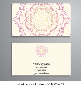 Invitation, business card or banner with text template. Round floral vector ornament. Lace. National pattern. Islam, Arabic, Indian, turkish, pakistan, chinese, ottoman motifs.