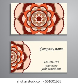 Invitation, business card or banner with text template. Round floral vector ornament. Lace. National pattern. Islam, Arabic, Indian, turkish, pakistan, chinese, ottoman motifs.