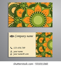 Invitation, business card or banner with text template. Round floral vector ornament. Lace. National pattern. Islam, Arabic, Indian, turkish, pakistan, chinese, ottoman motifs.