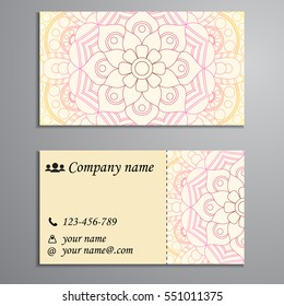 Invitation, business card or banner with text template. Round floral vector ornament. Lace. National pattern. Islam, Arabic, Indian, turkish, pakistan, chinese, ottoman motifs.