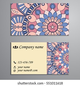 Invitation, business card or banner with text template. Round floral vector ornament. Lace. National pattern. Islam, Arabic, Indian, turkish, pakistan, chinese, ottoman motifs.