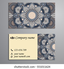 Invitation, business card or banner with text template. Round floral vector ornament. Lace. National pattern. Islam, Arabic, Indian, turkish, pakistan, chinese, ottoman motifs.
