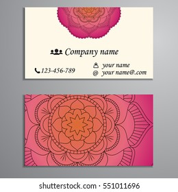 Invitation, business card or banner with text template. Round floral vector ornament. Lace. National pattern. Islam, Arabic, Indian, turkish, pakistan, chinese, ottoman motifs.