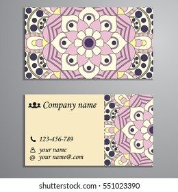 Invitation, business card or banner with text template. Round floral vector ornament. Lace. National pattern. Islam, Arabic, Indian, turkish, pakistan, chinese, ottoman motifs.