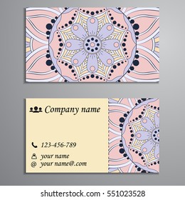Invitation, business card or banner with text template. Round floral vector ornament. Lace. National pattern. Islam, Arabic, Indian, turkish, pakistan, chinese, ottoman motifs.