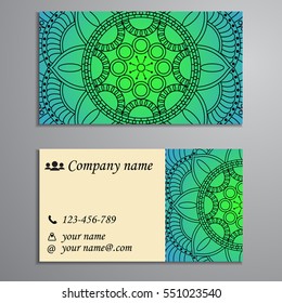 Invitation, business card or banner with text template. Round floral vector ornament. Lace. National pattern. Islam, Arabic, Indian, turkish, pakistan, chinese, ottoman motifs.