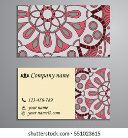 Invitation, business card or banner with text template. Round floral vector ornament. Lace. National pattern. Islam, Arabic, Indian, turkish, pakistan, chinese, ottoman motifs.