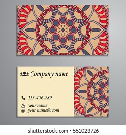 Invitation, business card or banner with text template. Round floral vector ornament. Lace. National pattern. Islam, Arabic, Indian, turkish, pakistan, chinese, ottoman motifs.