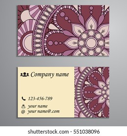 Invitation, business card or banner with text template. Round floral vector ornament. Lace. National pattern. Islam, Arabic, Indian, turkish, pakistan, chinese, ottoman motifs.