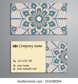 Invitation, business card or banner with text template. Round floral vector ornament. Lace. National pattern. Islam, Arabic, Indian, turkish, pakistan, chinese, ottoman motifs.