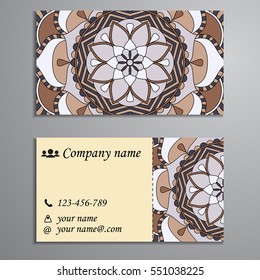 Invitation, business card or banner with text template. Round floral vector ornament. Lace. National pattern. Islam, Arabic, Indian, turkish, pakistan, chinese, ottoman motifs.