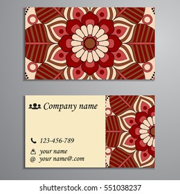 Invitation, business card or banner with text template. Round floral vector ornament. Lace. National pattern. Islam, Arabic, Indian, turkish, pakistan, chinese, ottoman motifs.