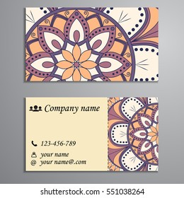 Invitation, business card or banner with text template. Round floral vector ornament. Lace. National pattern. Islam, Arabic, Indian, turkish, pakistan, chinese, ottoman motifs.