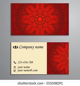 Invitation, business card or banner with text template. Round floral vector ornament. Lace. National pattern. Islam, Arabic, Indian, turkish, pakistan, chinese, ottoman motifs.