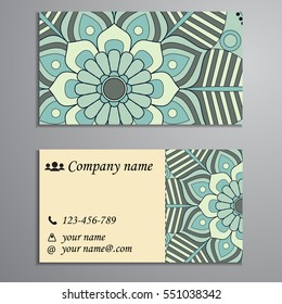 Invitation, business card or banner with text template. Round floral vector ornament. Lace. National pattern. Islam, Arabic, Indian, turkish, pakistan, chinese, ottoman motifs.