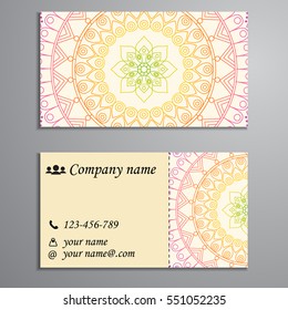 Invitation, business card or banner with text template. Round floral vector ornament. Lace. National pattern. Islam, Arabic, Indian, turkish, pakistan, chinese, ottoman motifs.