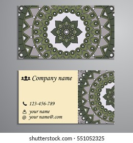 Invitation, business card or banner with text template. Round floral vector ornament. Lace. National pattern. Islam, Arabic, Indian, turkish, pakistan, chinese, ottoman motifs.