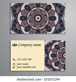 Invitation, business card or banner with text template. Round floral vector ornament. Lace. National pattern. Islam, Arabic, Indian, turkish, pakistan, chinese, ottoman motifs.