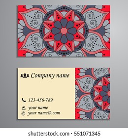 Invitation, business card or banner with text template. Round floral vector ornament. Lace. National pattern. Islam, Arabic, Indian, turkish, pakistan, chinese, ottoman motifs.