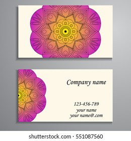 Invitation, business card or banner with text template. Round floral vector ornament. Lace. National pattern. Islam, Arabic, Indian, turkish, pakistan, chinese, ottoman motifs.