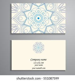 Invitation, business card or banner with text template. Round floral vector ornament. Lace. National pattern. Islam, Arabic, Indian, turkish, pakistan, chinese, ottoman motifs.