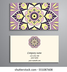 Invitation, business card or banner with text template. Round floral vector ornament. Lace. National pattern. Islam, Arabic, Indian, turkish, pakistan, chinese, ottoman motifs.