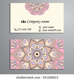 Invitation, business card or banner with text template. Round floral vector ornament. Lace. National pattern. Islam, Arabic, Indian, turkish, pakistan, chinese, ottoman motifs.