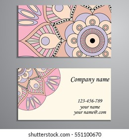 Invitation, business card or banner with text template. Round floral vector ornament. Lace. National pattern. Islam, Arabic, Indian, turkish, pakistan, chinese, ottoman motifs.