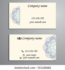 Invitation, business card or banner with text template. Round floral vector ornament. Lace. National pattern. Islam, Arabic, Indian, turkish, pakistan, chinese, ottoman motifs.