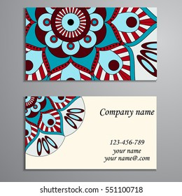 Invitation, business card or banner with text template. Round floral vector ornament. Lace. National pattern. Islam, Arabic, Indian, turkish, pakistan, chinese, ottoman motifs.
