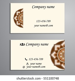 Invitation, business card or banner with text template. Round floral vector ornament. Lace. National pattern. Islam, Arabic, Indian, turkish, pakistan, chinese, ottoman motifs.
