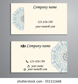 Invitation, business card or banner with text template. Round floral vector ornament. Lace. National pattern. Islam, Arabic, Indian, turkish, pakistan, chinese, ottoman motifs.