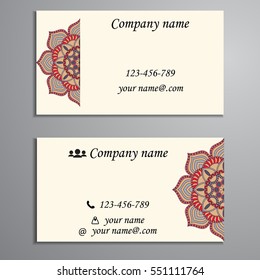 Invitation, business card or banner with text template. Round floral vector ornament. Lace. National pattern. Islam, Arabic, Indian, turkish, pakistan, chinese, ottoman motifs.