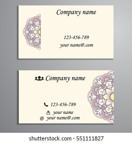 Invitation, business card or banner with text template. Round floral vector ornament. Lace. National pattern. Islam, Arabic, Indian, turkish, pakistan, chinese, ottoman motifs.