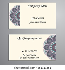 Invitation, business card or banner with text template. Round floral vector ornament. Lace. National pattern. Islam, Arabic, Indian, turkish, pakistan, chinese, ottoman motifs.