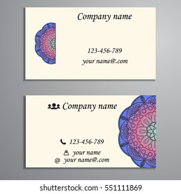 Invitation, business card or banner with text template. Round floral vector ornament. Lace. National pattern. Islam, Arabic, Indian, turkish, pakistan, chinese, ottoman motifs.