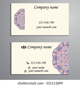Invitation, business card or banner with text template. Round floral vector ornament. Lace. National pattern. Islam, Arabic, Indian, turkish, pakistan, chinese, ottoman motifs.