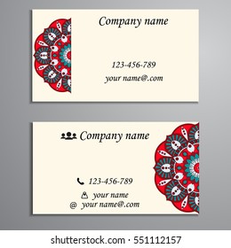 Invitation, business card or banner with text template. Round floral vector ornament. Lace. National pattern. Islam, Arabic, Indian, turkish, pakistan, chinese, ottoman motifs.