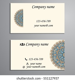 Invitation, business card or banner with text template. Round floral vector ornament. Lace. National pattern. Islam, Arabic, Indian, turkish, pakistan, chinese, ottoman motifs.
