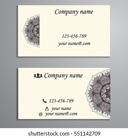 Invitation, business card or banner with text template. Round floral vector ornament. Lace. National pattern. Islam, Arabic, Indian, turkish, pakistan, chinese, ottoman motifs.