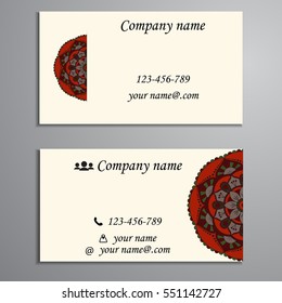 Invitation, business card or banner with text template. Round floral vector ornament. Lace. National pattern. Islam, Arabic, Indian, turkish, pakistan, chinese, ottoman motifs.