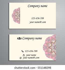 Invitation, business card or banner with text template. Round floral vector ornament. Lace. National pattern. Islam, Arabic, Indian, turkish, pakistan, chinese, ottoman motifs.