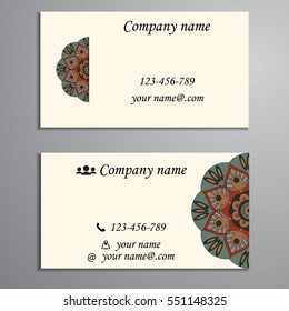 Invitation, business card or banner with text template. Round floral vector ornament. Lace. National pattern. Islam, Arabic, Indian, turkish, pakistan, chinese, ottoman motifs.