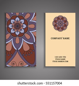 Invitation, business card or banner with text template. Round floral vector ornament. Lace. National pattern. Islam, Arabic, Indian, turkish, pakistan, chinese, ottoman motifs.