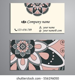 Invitation, business card or banner with text template. Round floral vector ornament. Lace. National pattern. Islam, Arabic, Indian, turkish, pakistan, chinese, ottoman motifs.